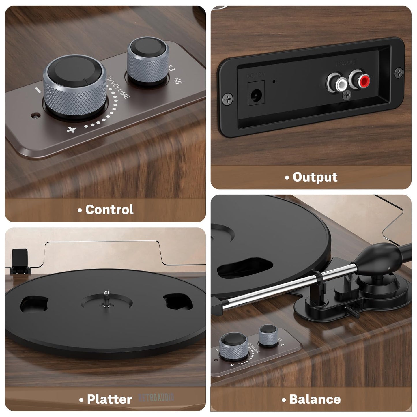 RetroAudio Vinyl Record Player with Built-in Stereo Speakers, High Fidelity Turntables for Vinyl Records with Adjustable Light Bar, Magnetic Cartridge, Upgraded BT5.4, 2-Speed/RCA Out, Birthday Gift