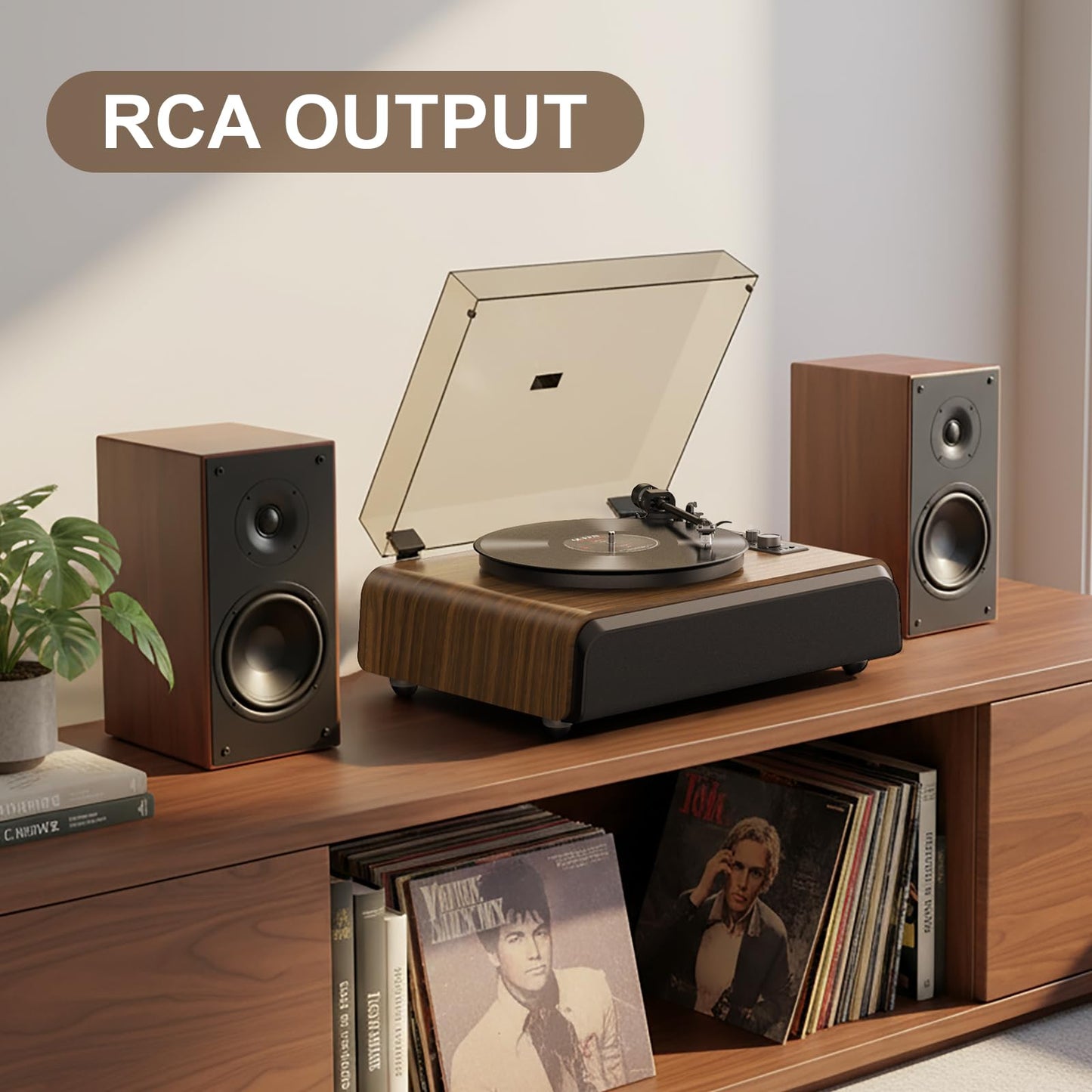 Vinyl Record Player High-Fidelity Bluetooth Turntable, Enhanced Bass Record Player with Speakers Magnetic Cartridge BT5.3 Playback RCA Out Aux in Belt-Drive 33/45RPM