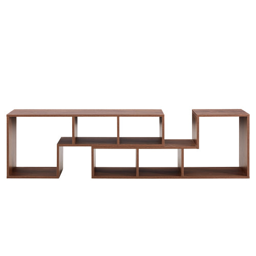 2-Piece Cube TV Stand with Adjustable Open Storage, Modern L-Shaped Media Console, Walnut MDF, 55.1 x 11.8 x 17.1 in