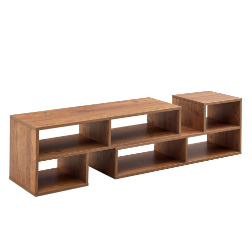 2-Piece Cube TV Stand with Open Storage – L-Shaped Modular Entertainment Console, Walnut MDF, 47.2" x 12" x 13.4"
