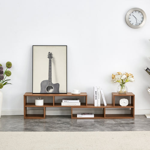 2-Piece Cube TV Stand with Open Storage – L-Shaped Modular Entertainment Console, Walnut MDF, 47.2" x 12" x 13.4"