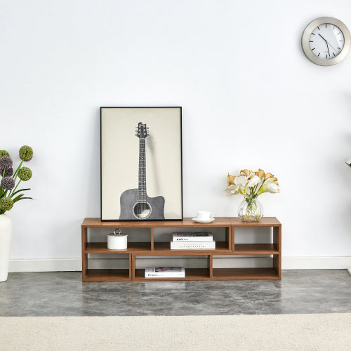 2-Piece Cube TV Stand with Open Storage – L-Shaped Modular Entertainment Console, Walnut MDF, 47.2" x 12" x 13.4"