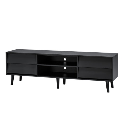 63-Inch Vintage-Style TV Stand with Drawers & Bevel Design, Black MDF Media Console