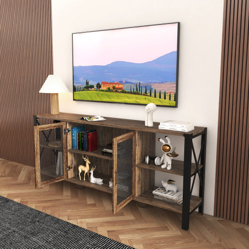 80 Inch Industrial Farmhouse TV Stand – Modern Wood & Metal Entertainment Center with Open Storage for Living Room or Bedroom