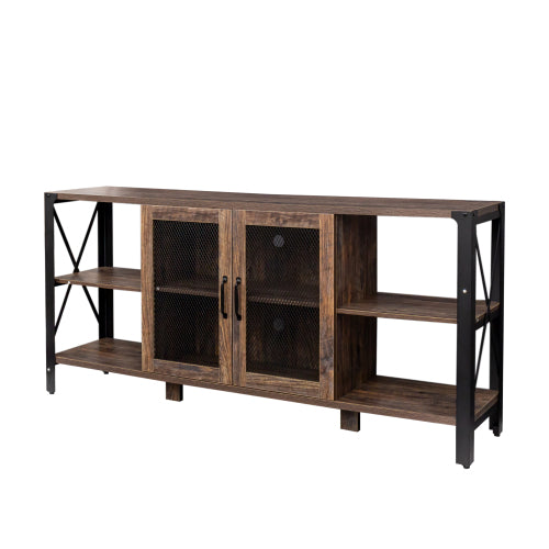 80 Inch Industrial Farmhouse TV Stand – Modern Wood & Metal Entertainment Center with Open Storage for Living Room or Bedroom