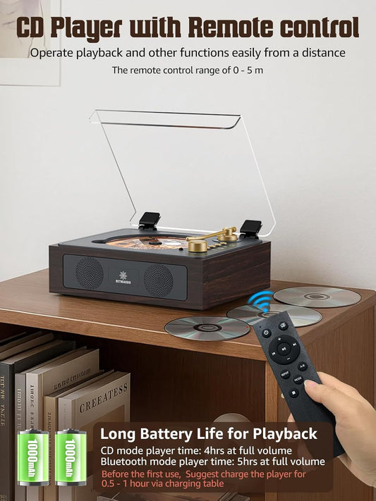 Bluetooth CD Player with Built-in Speakers – Portable Retro CD Music Player with Remote & Headphone Jack