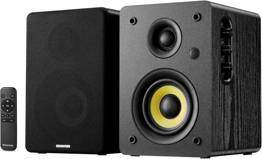 80W HiFi Bookshelf Speakers with Studio Monitor Mode, Bluetooth 5.4, Optical, Coaxial, TRS, AUX & USB DAC – Black MDF Cabinet with Remote Control