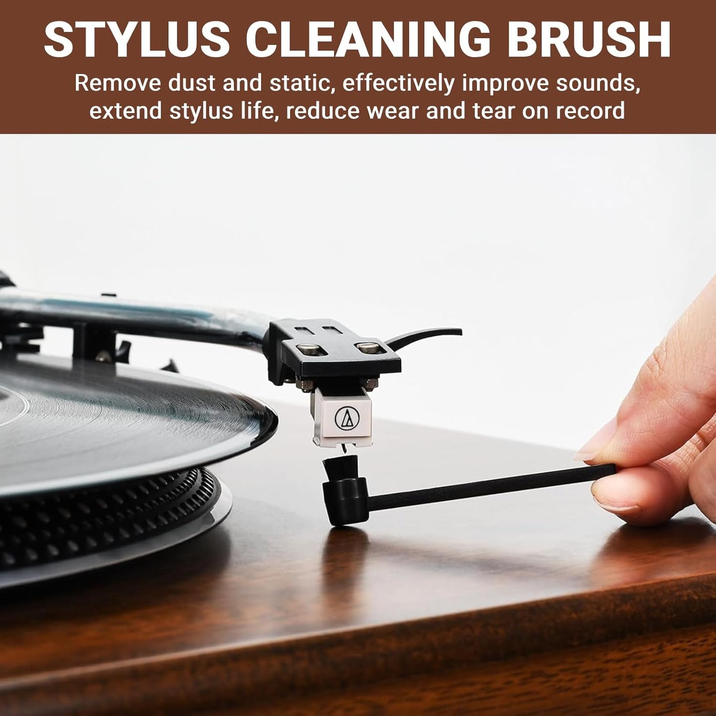 2-in-1 Vinyl Record Cleaning Kit with Stylus Brush – Retro Wooden Handle, Anti-Static Microfiber Record Brush