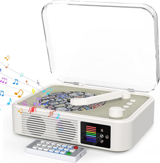 Portable Bluetooth CD Player – Desktop CD Player with Built-in Speakers, LED Spectrum Light, Rechargeable, USB & AUX