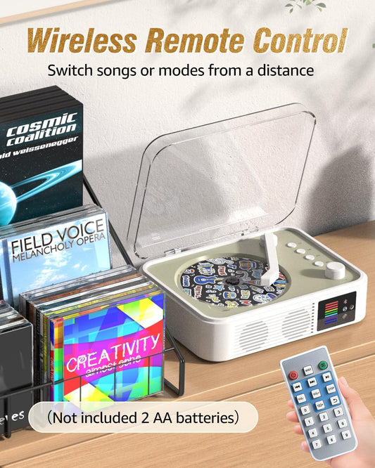 Portable Bluetooth CD Player – Desktop CD Player with Built-in Speakers, LED Spectrum Light, Rechargeable, USB & AUX