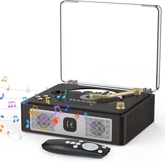 Portable CD Player with Bluetooth – Built-in Stereo Speakers, Rechargeable, Remote & AUX-in (Retro Design)