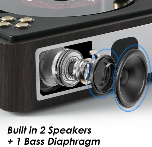 Portable CD Player with Bluetooth – Built-in Stereo Speakers, Rechargeable, Remote & AUX-in (Retro Design)