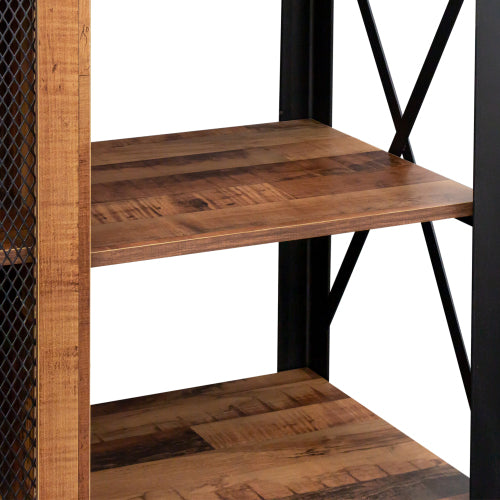 Industrial TV Stand for Living Room, Farmhouse Entertainment Center for 80 Inch TV, Walnut Wood and Metal Bookshelf Style Cabinet