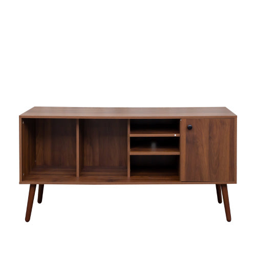 Walnut TV Stand with Storage Cabinet and 3 Open Shelves, Fits 50-59 Inch TVs
