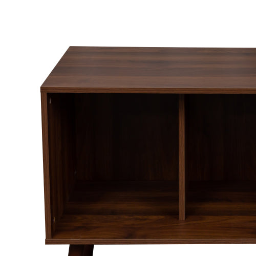 Walnut TV Stand with Storage Cabinet and 3 Open Shelves, Fits 50-59 Inch TVs