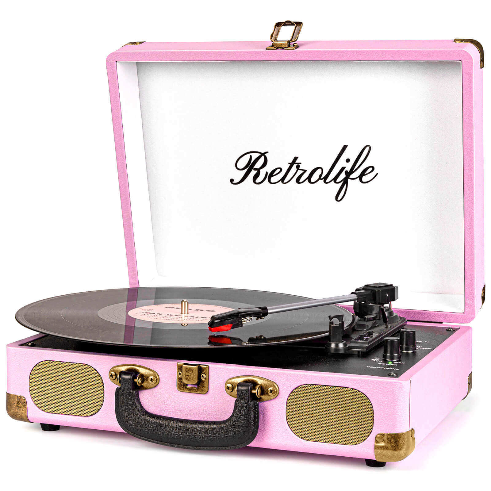 Suitcase Portable Vinyl Record Player, Light Pink R609