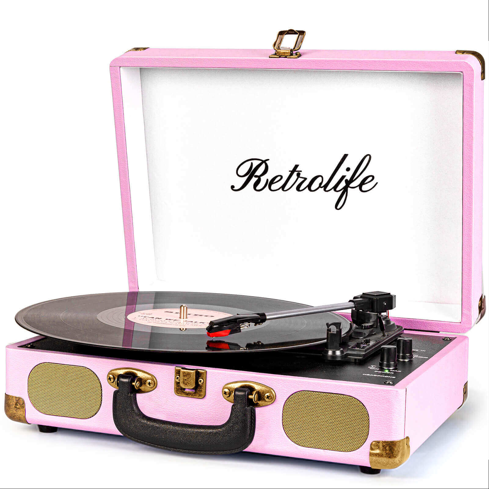 Portable Vinyl Record Player - Light Pink 3-speed with Built-in Speakers by RETROLIFE