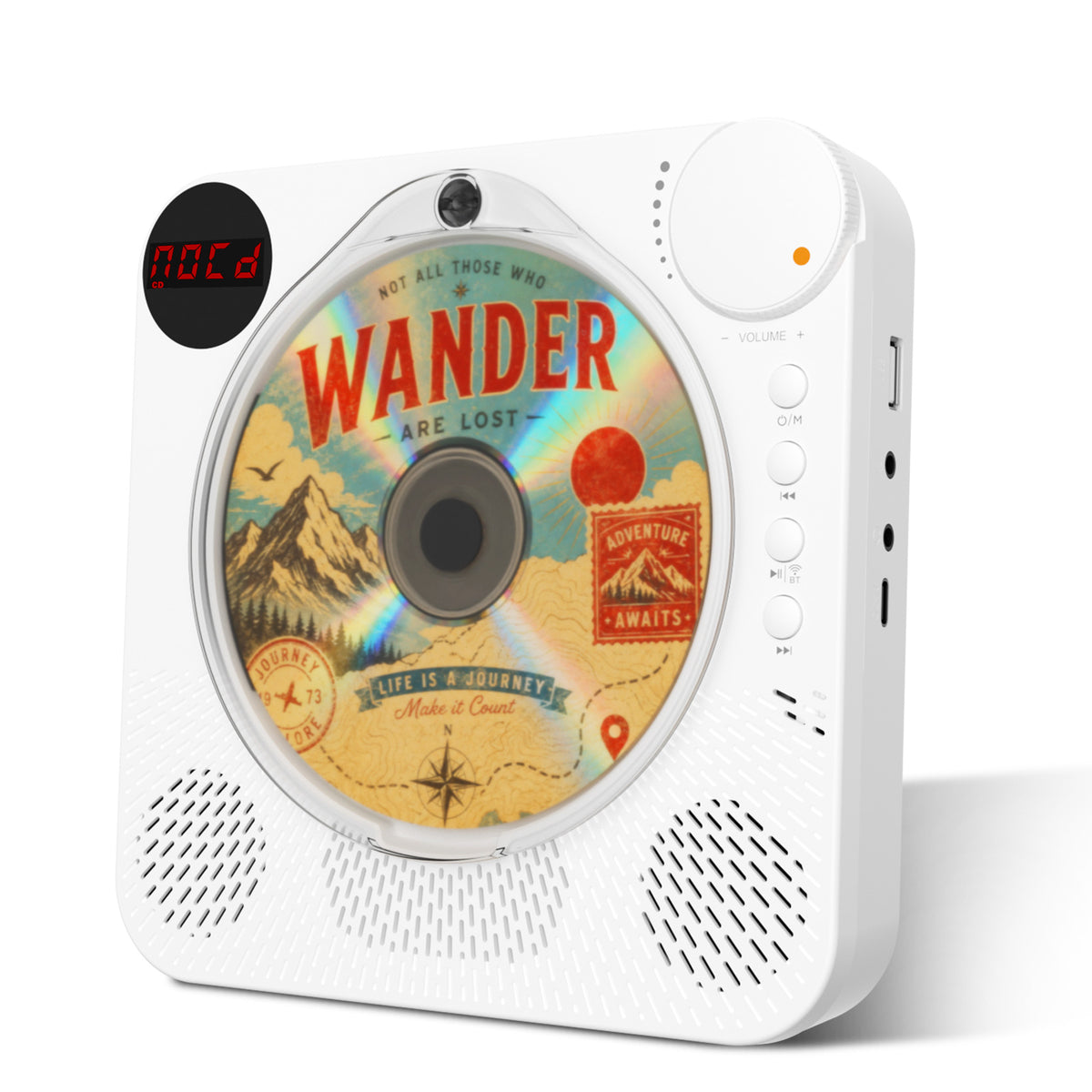 Wavelegend Portable CD Player with Bluetooth, 2000mAh Rechargeable Battery, Front LCD Display, Rotary Volume Knob, Dual Speakers, FM Radio, USB/AUX, Remote Control and Foldaway Stand