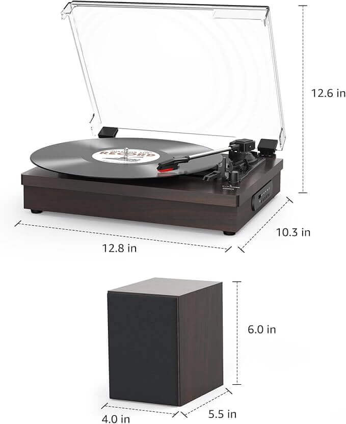 Vinyl Record Player with Dual Speakers, Black, Wireless Connectivity by WOCKODER