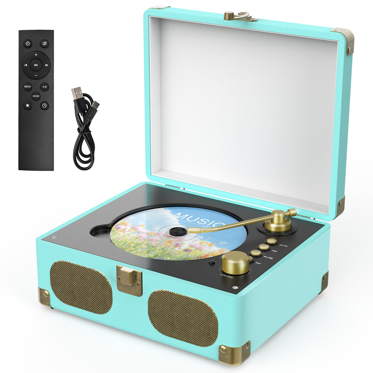 Wavelegend Retro CD Player Bluetooth Portable with Hifi Speakers, Remote Control Desktop Suitcase Music Player with V5.4 BT in&out Blue
