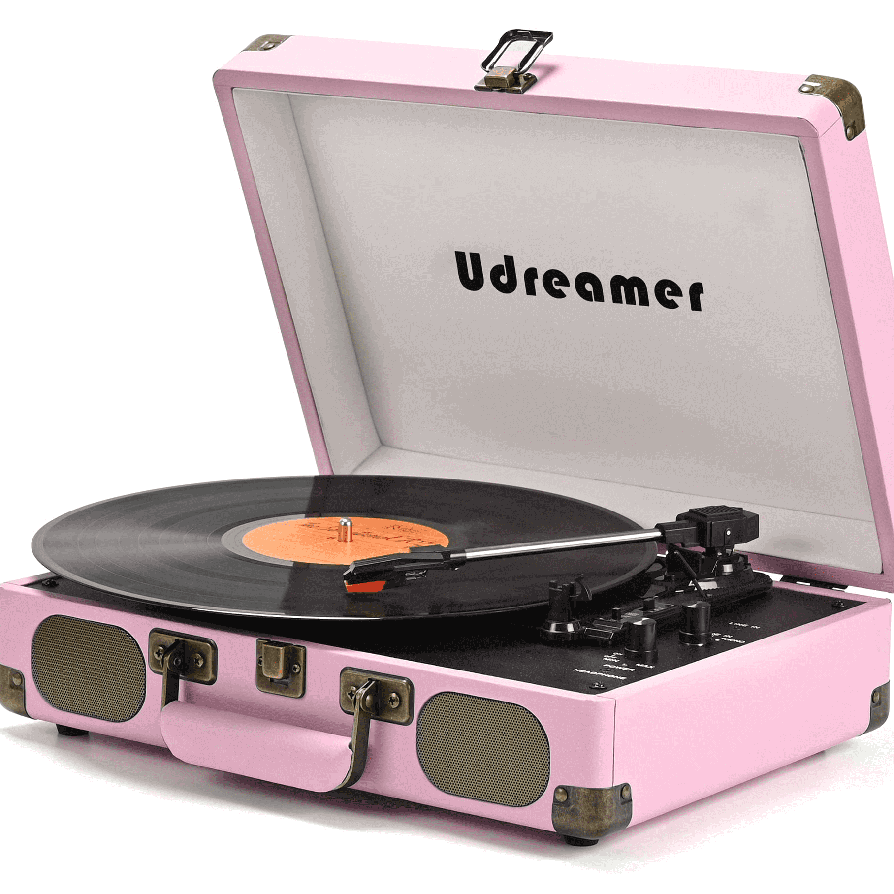 Suitcase Portable Vinyl Record Player, Light Pink R609