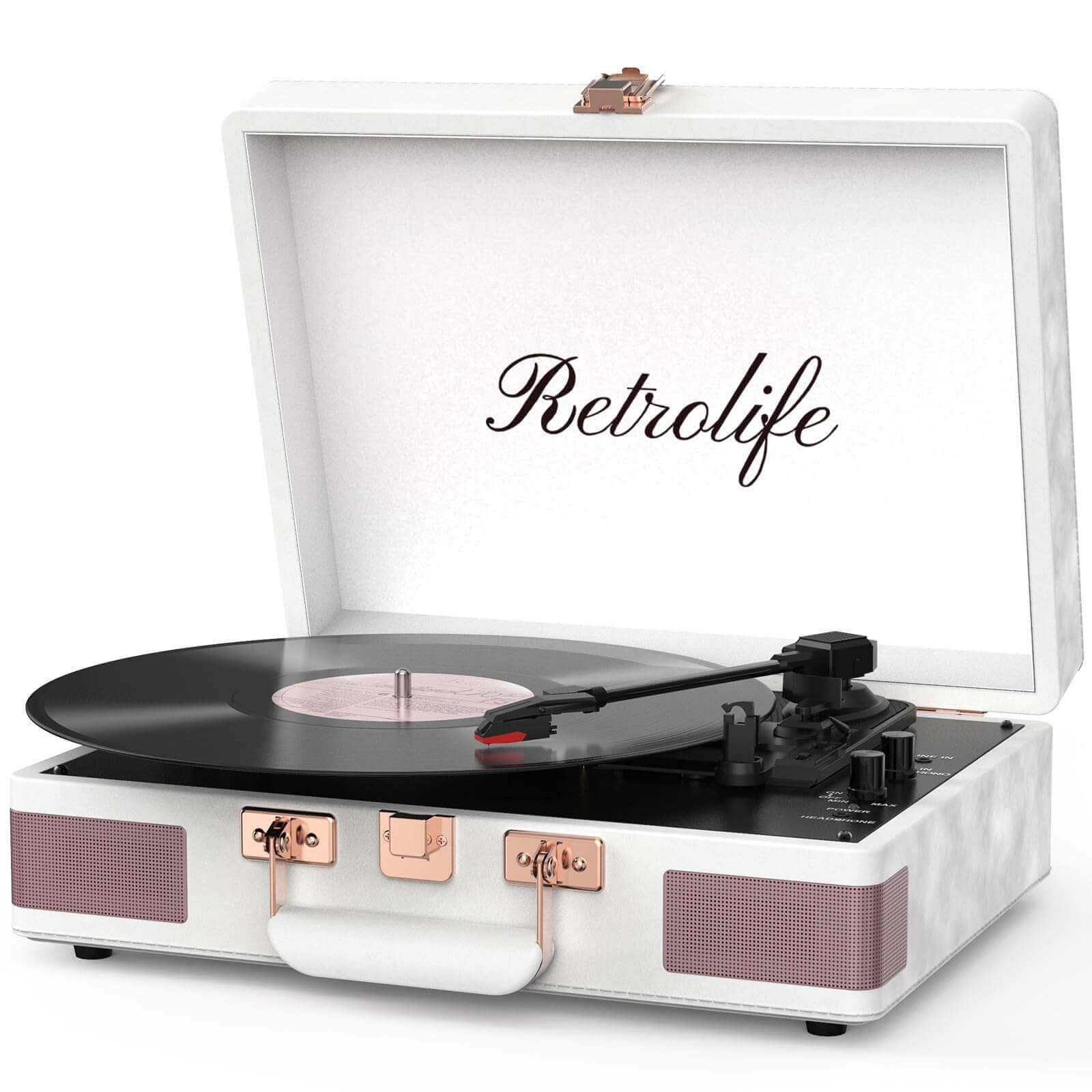 Suitcase Portable Bluetooth Record Player, White R610