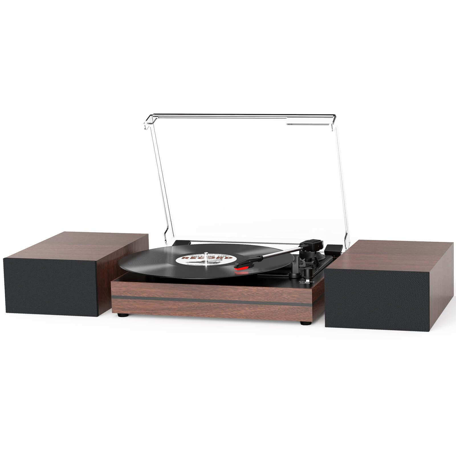 Vinyl Record Player with External Speakers, Brown, Auto Stop by RETROLIFE