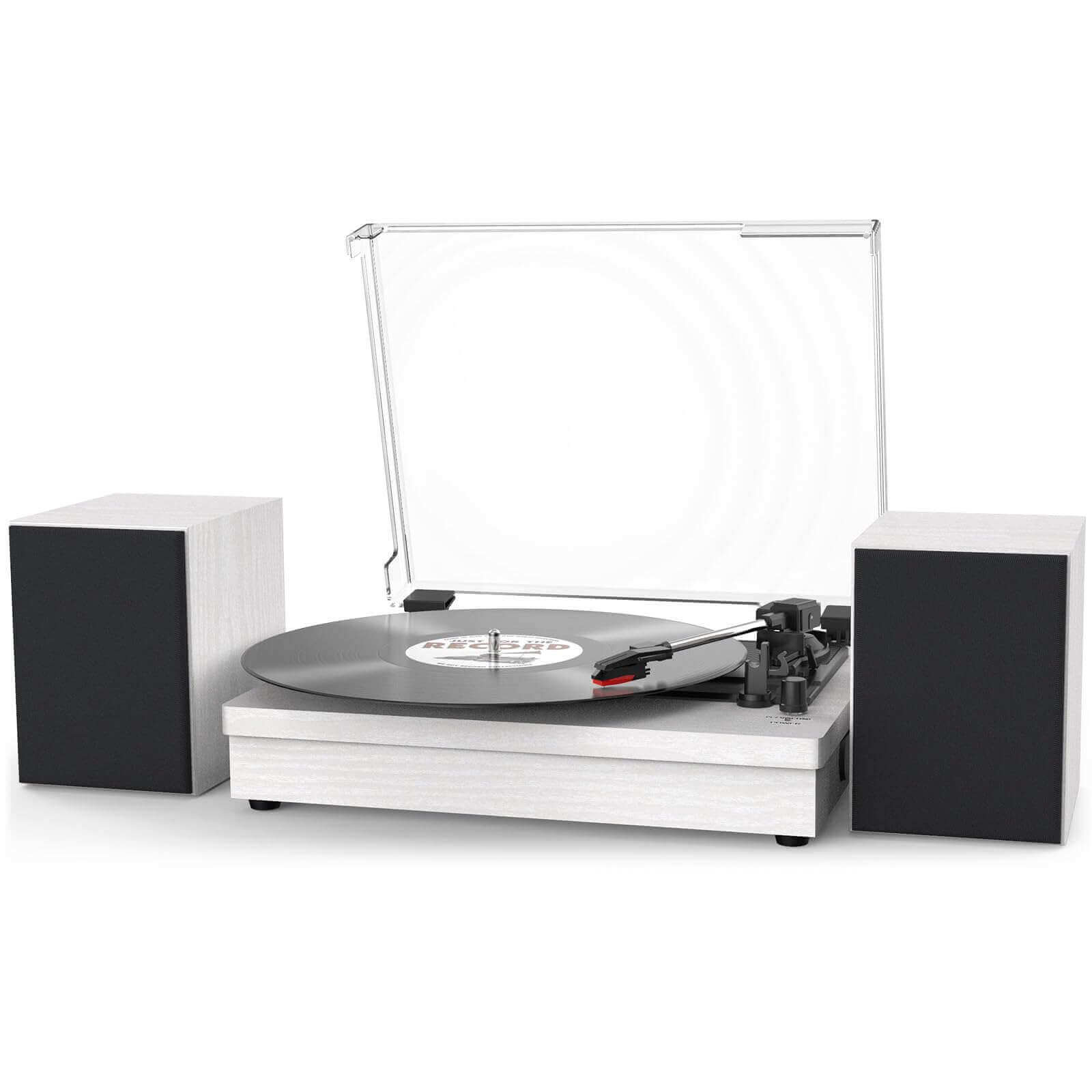 Vinyl Record Player with Dual Speakers, White, Wireless Connectivity by WOCKODER