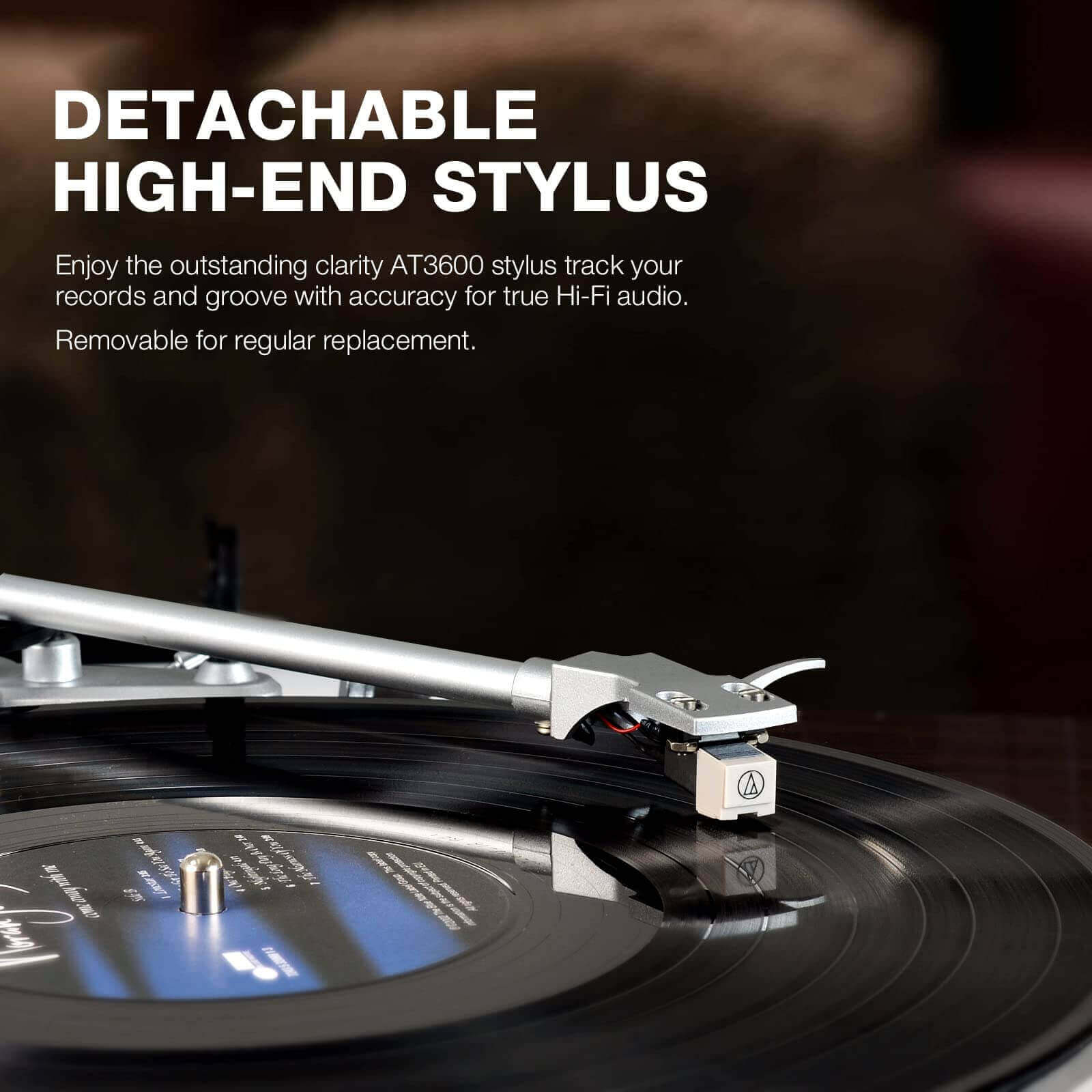 Bluetooth Turntable with High Fidelity Sound - Brown, MM Cartridge by Retrolife