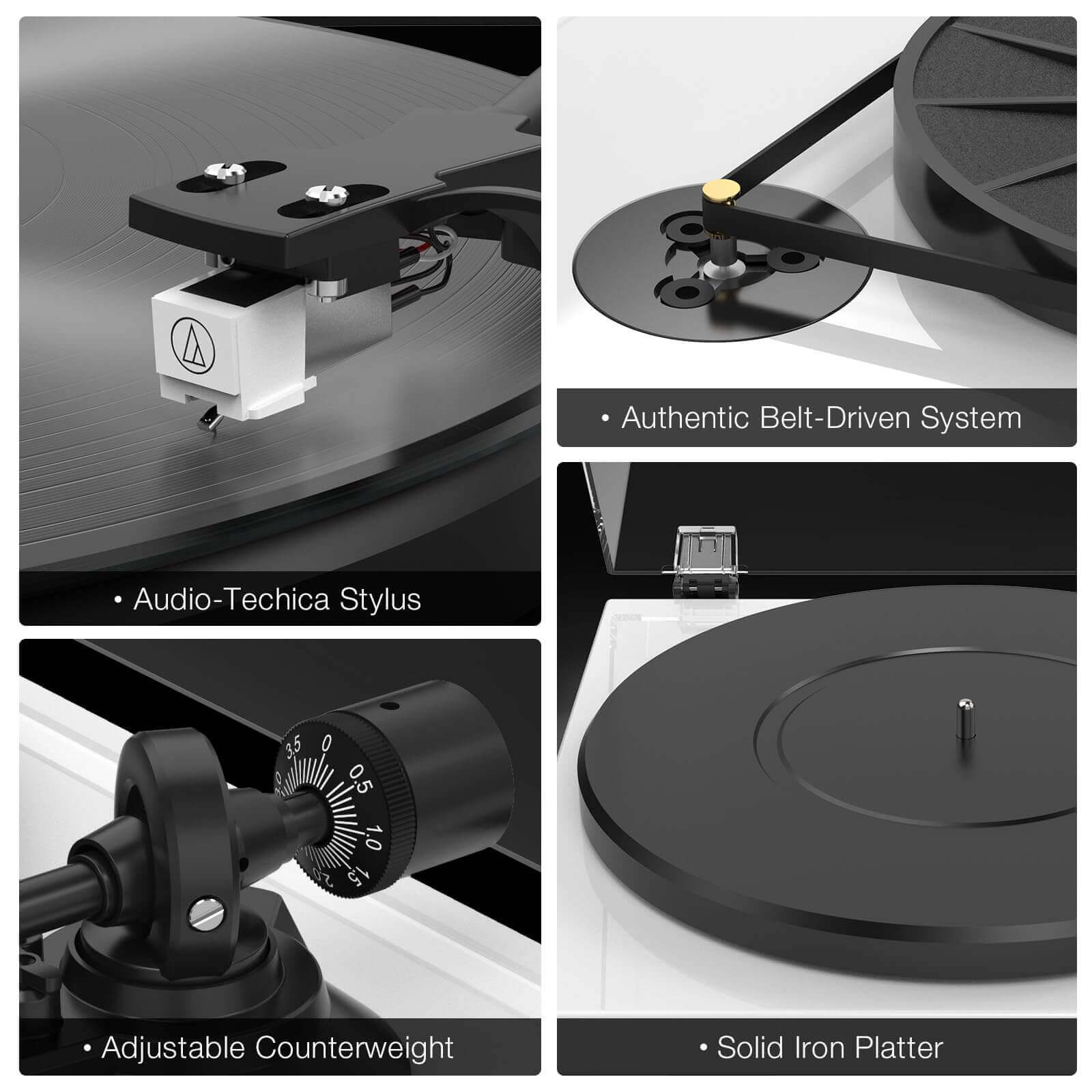 Bluetooth Turntable with High Fidelity Sound - White, MM Cartridge by Retrolife