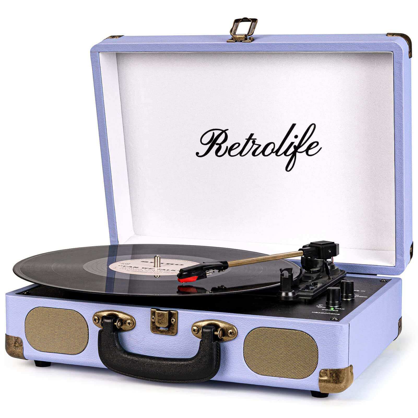 Portable Vinyl Record Player - Vintage Purple 3-speed with Built-in Speakers by RETROLIFE