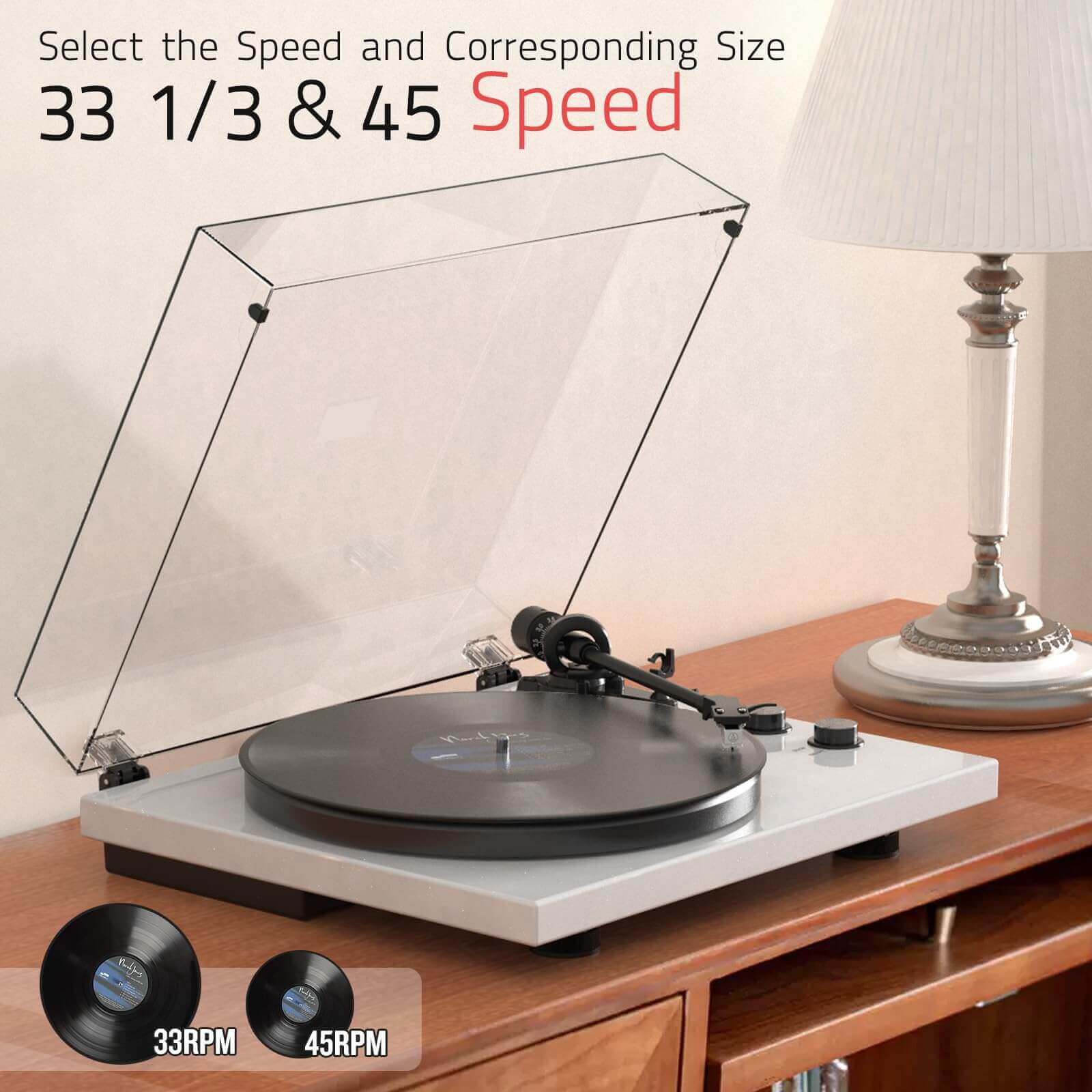 Bluetooth Turntable with High Fidelity Sound - White, MM Cartridge by Retrolife