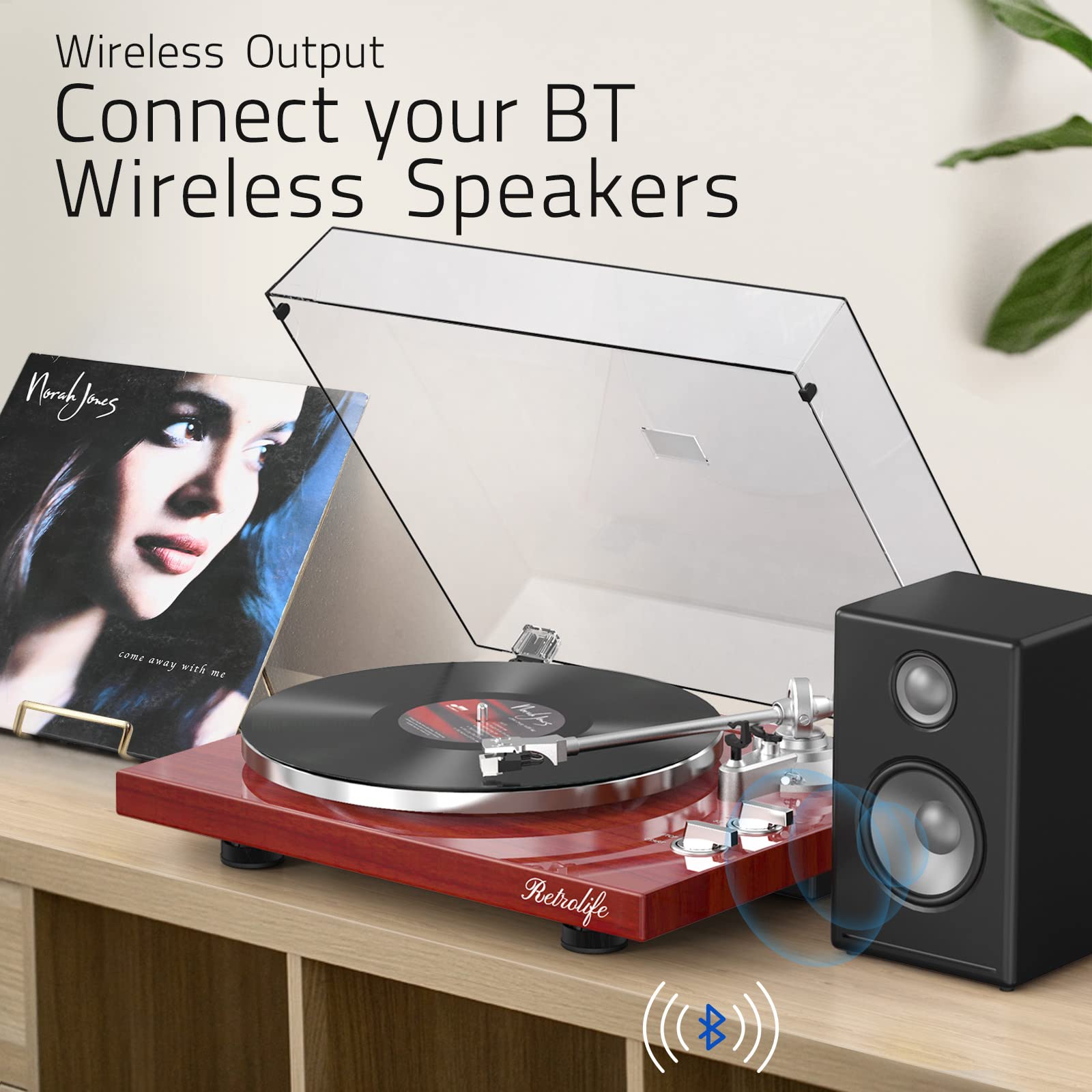 Bluetooth Turntable with High Fidelity Sound ,Wood Red, HQKZ-006