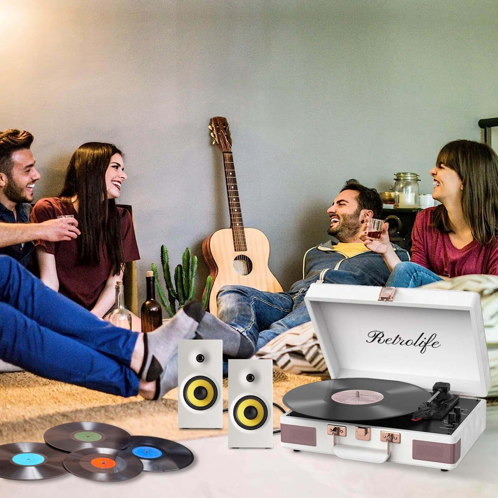 Suitcase Bluetooth Record Player - White 3-Speed with Enhanced Audio by RETROLIFE