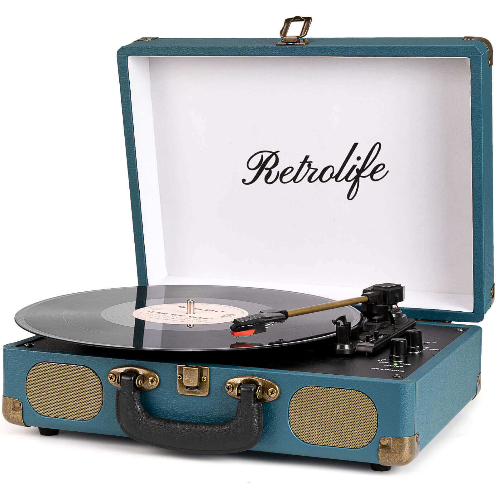 Portable Vinyl Record Player - Coral Blue 3-speed with Built-in Speakers by RETROLIFE