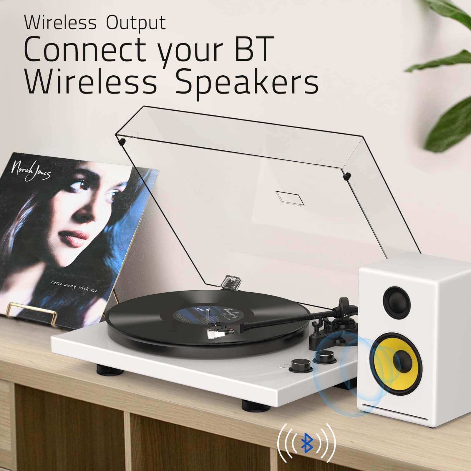 Bluetooth Turntable with High Fidelity Sound - White, MM Cartridge by Retrolife