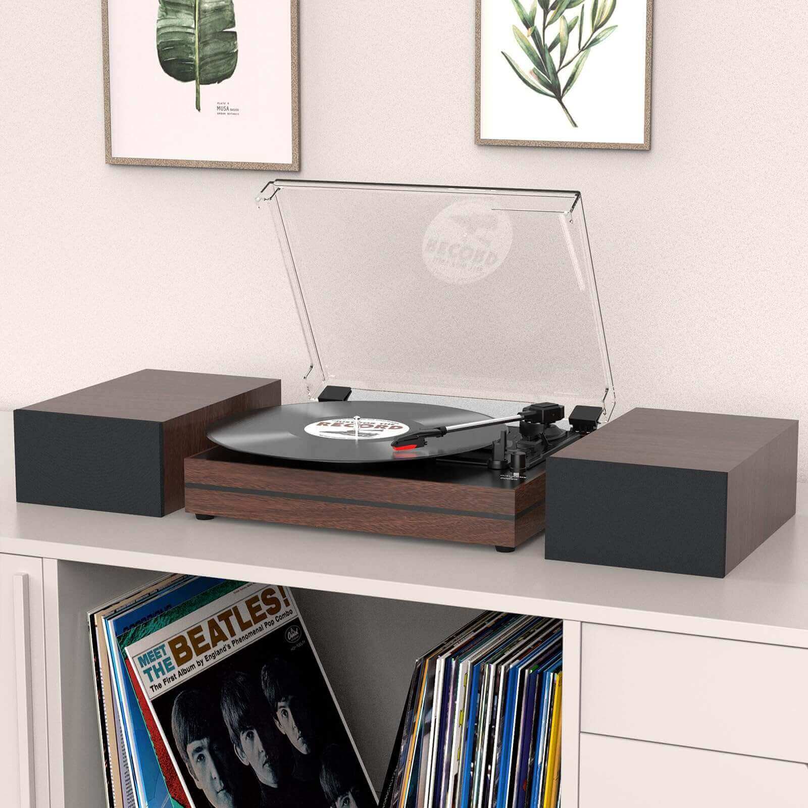 Vinyl Record Player with External Speakers, Brown, Auto Stop by RETROLIFE