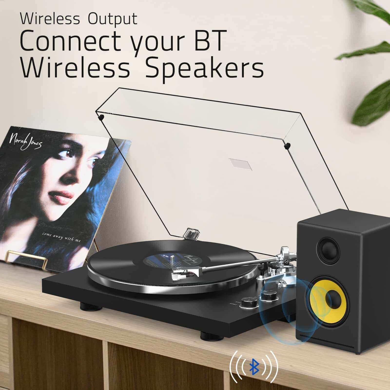 Bluetooth Turntable with High Fidelity Sound - Black, MM Cartridge by Retrolife