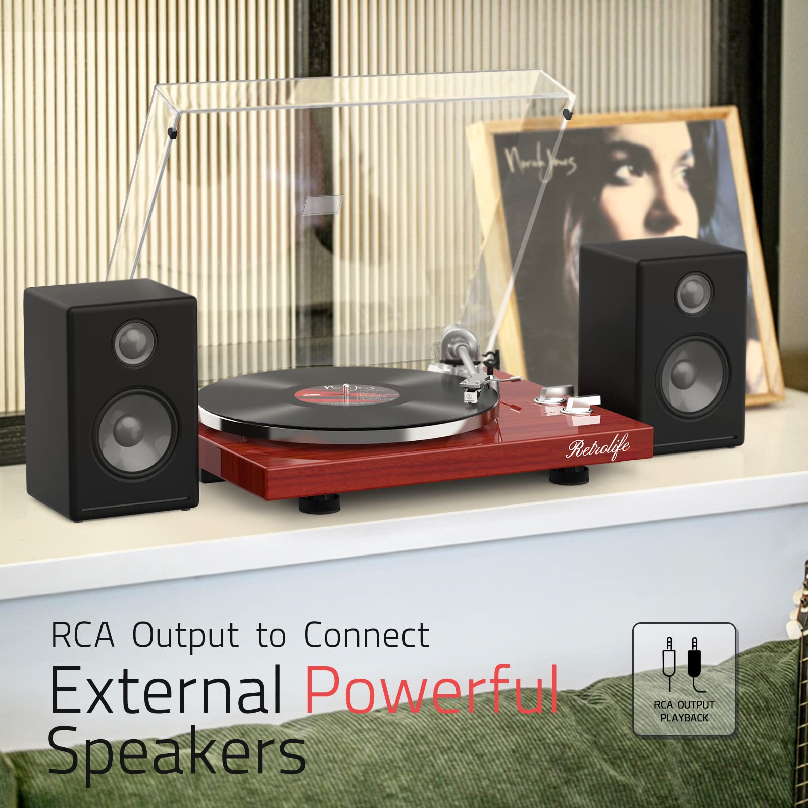 Bluetooth Turntable with High Fidelity Sound ,Wood Red, HQKZ-006