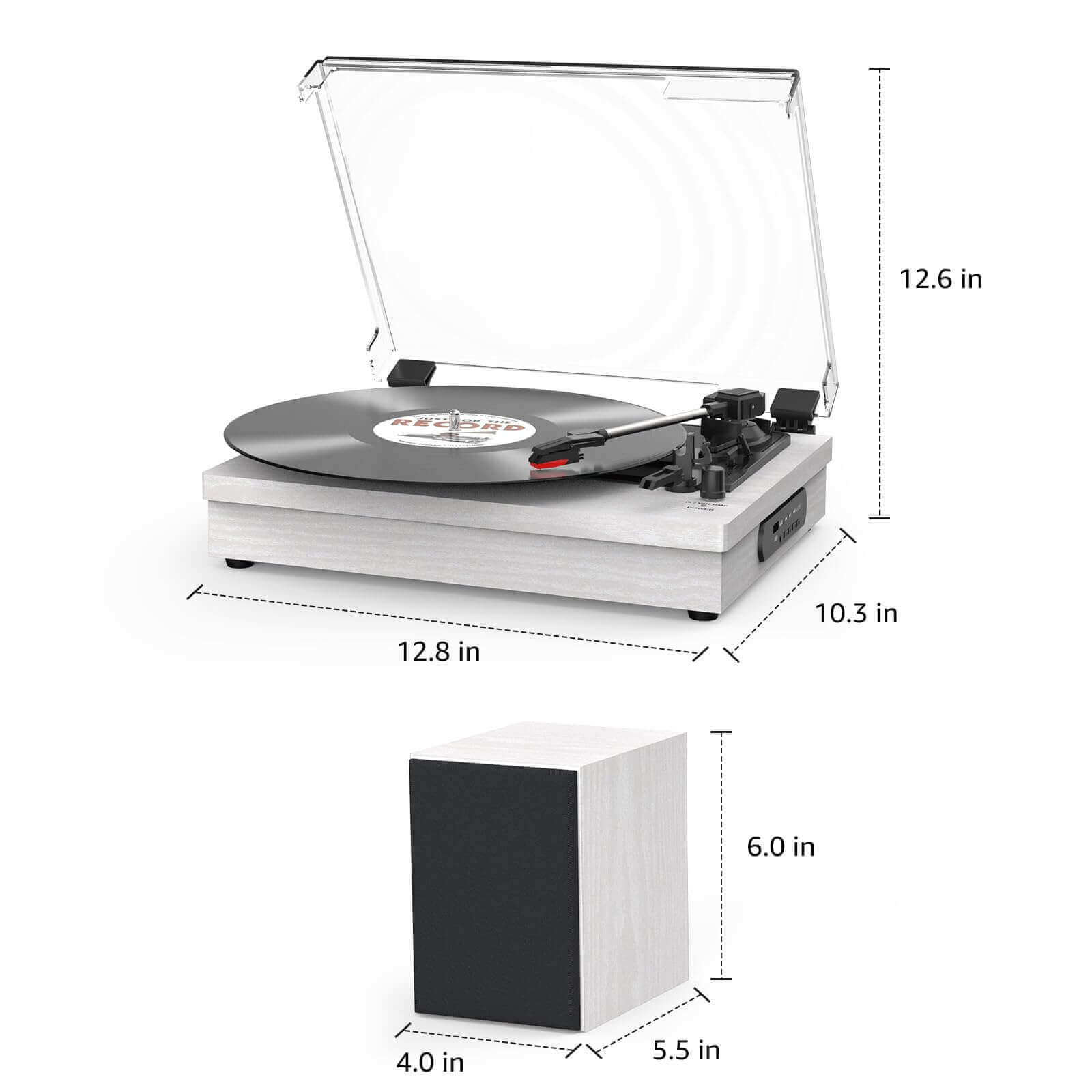 Vinyl Record Player with Dual Speakers, White, Wireless Connectivity by WOCKODER