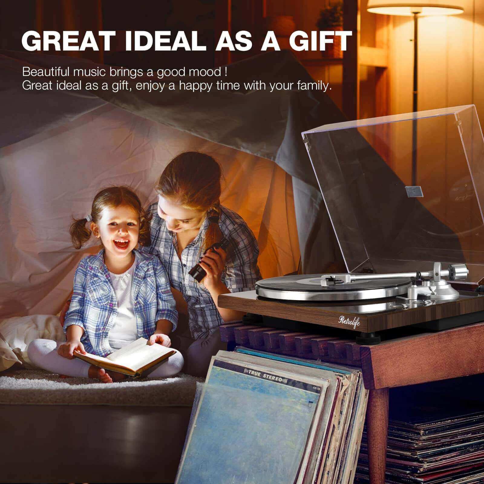 Bluetooth Turntable with High Fidelity Sound, Brown, HQKZ-006