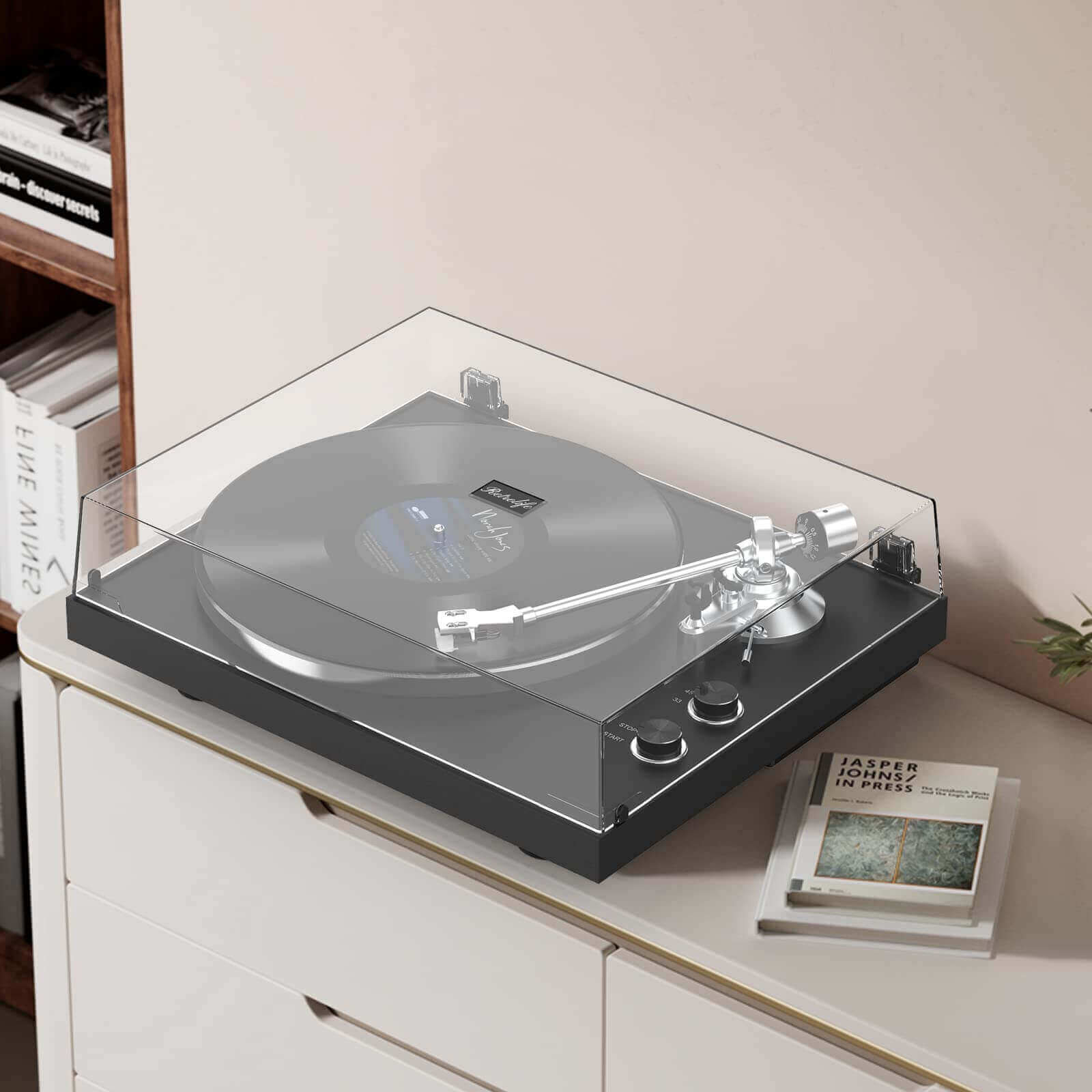 Bluetooth Turntable with High Fidelity Sound - Black, MM Cartridge by Retrolife