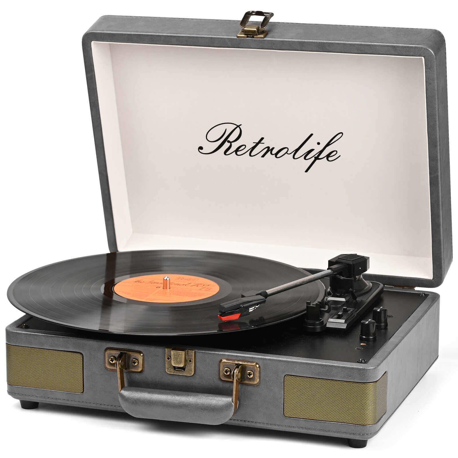 Suitcase Bluetooth Record Player - Gray 3-Speed with Enhanced Audio by RETROLIFE