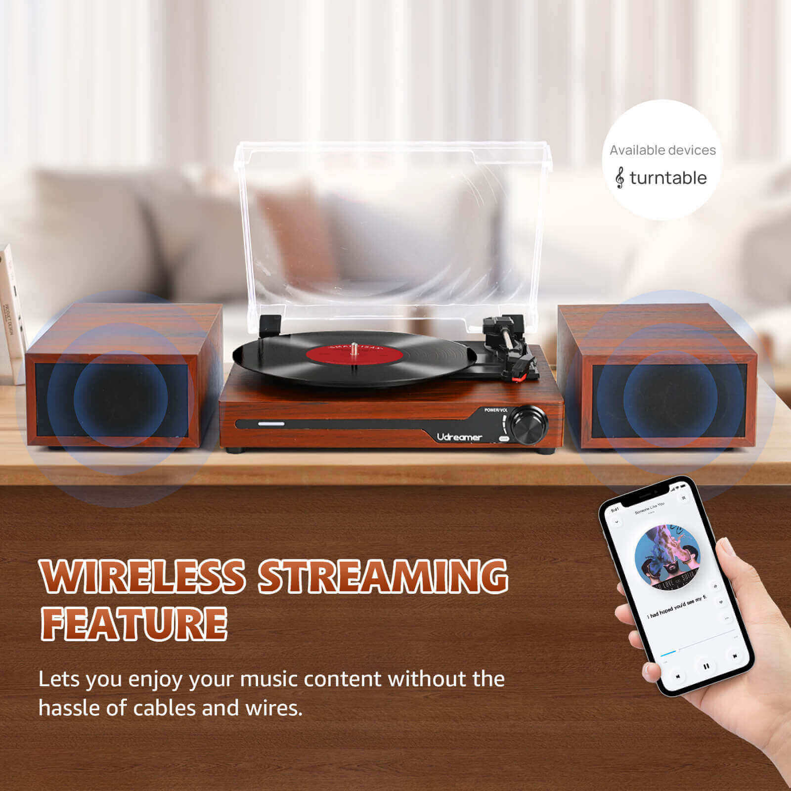 Vinyl Turntable with Dual External Speakers, UD012