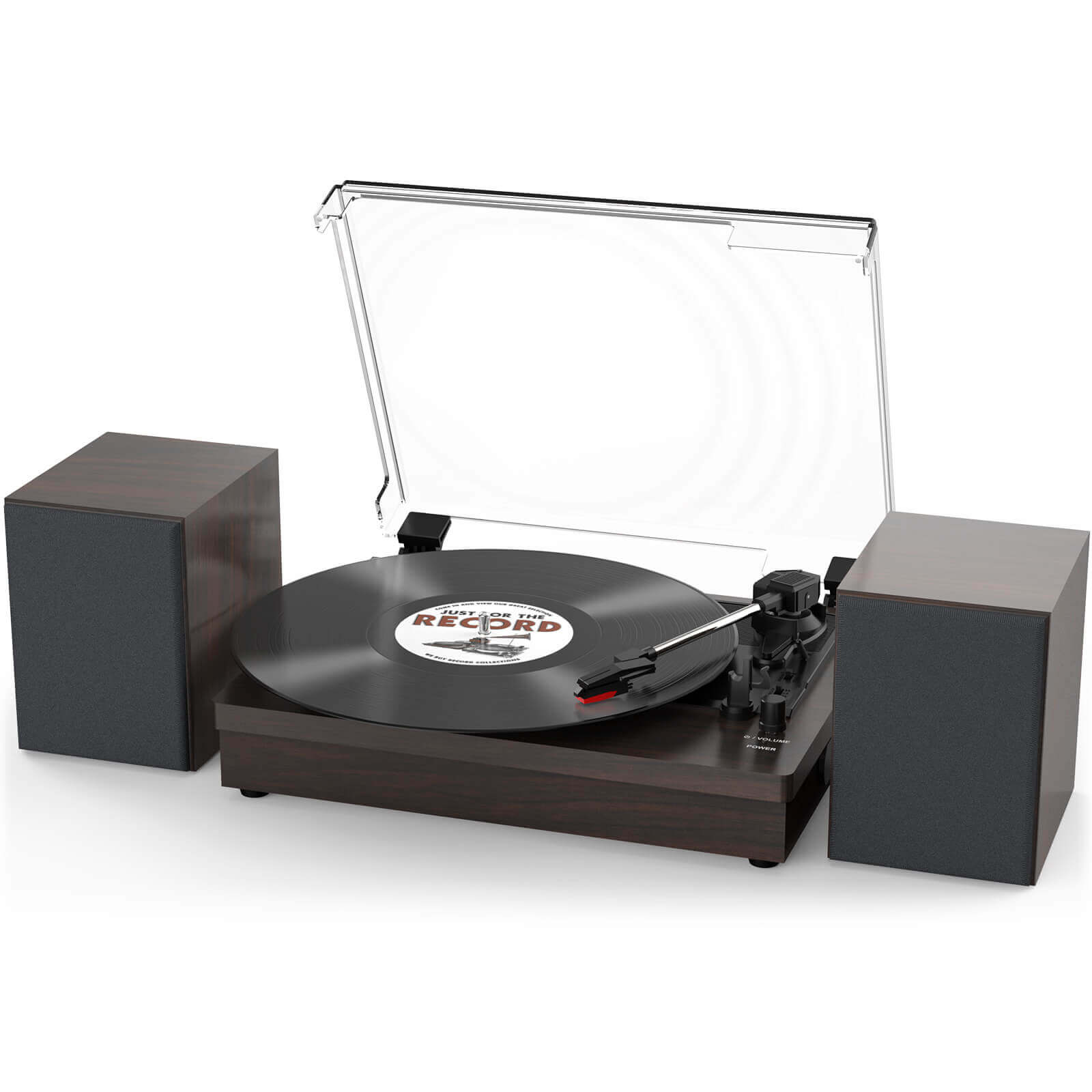 Vinyl Record Player with Dual Speakers, Black, Wireless Connectivity by WOCKODER