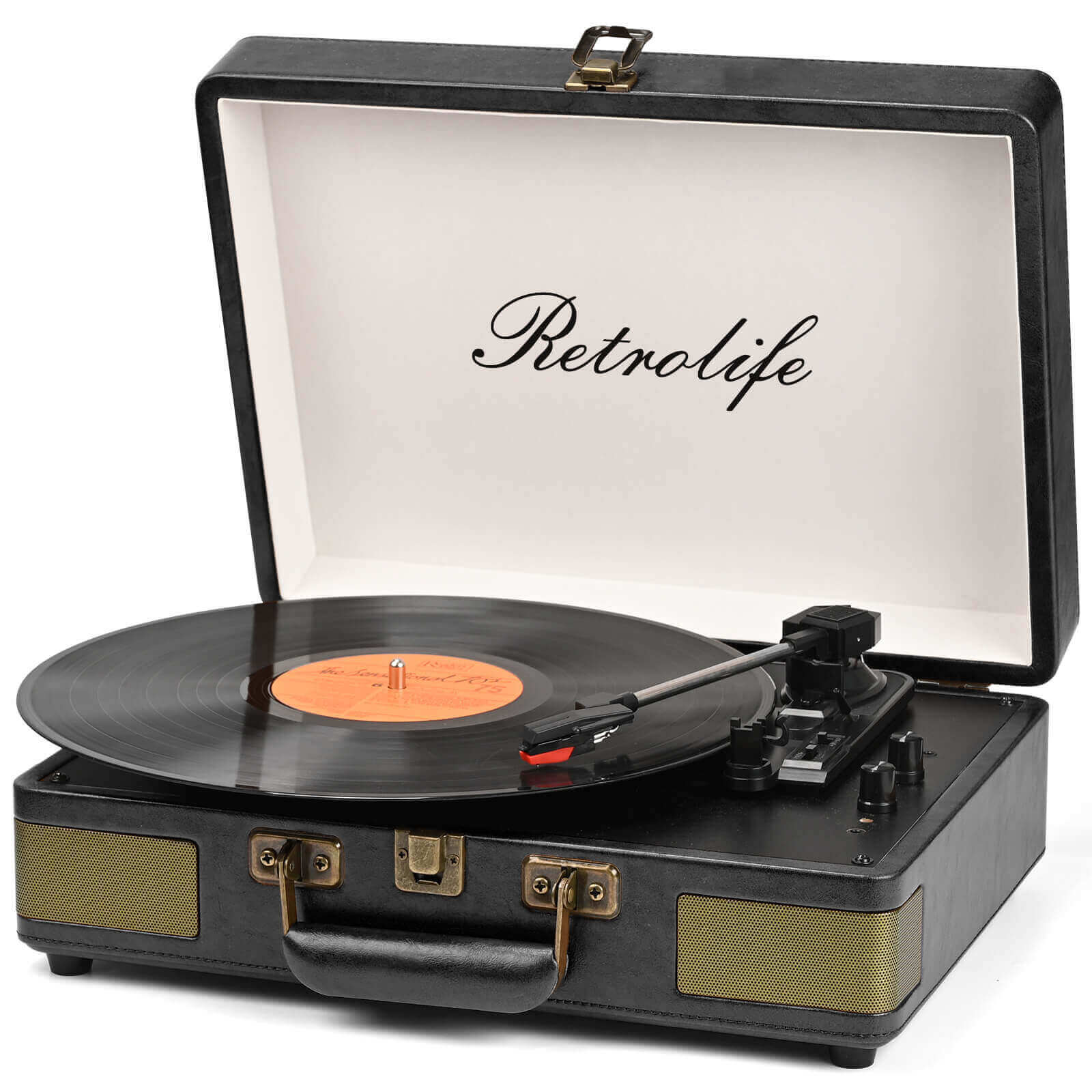 Suitcase Bluetooth Record Player - Black 3-Speed with Enhanced Audio by RETROLIFE