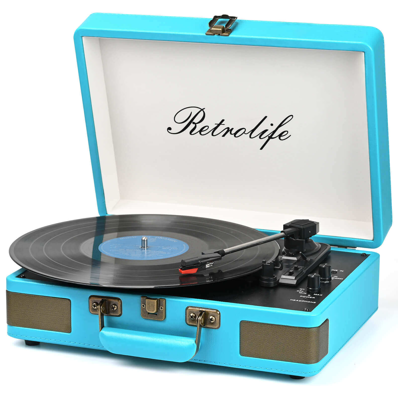 Suitcase Bluetooth Record Player - Blue 3-Speed with Enhanced Audio by RETROLIFE