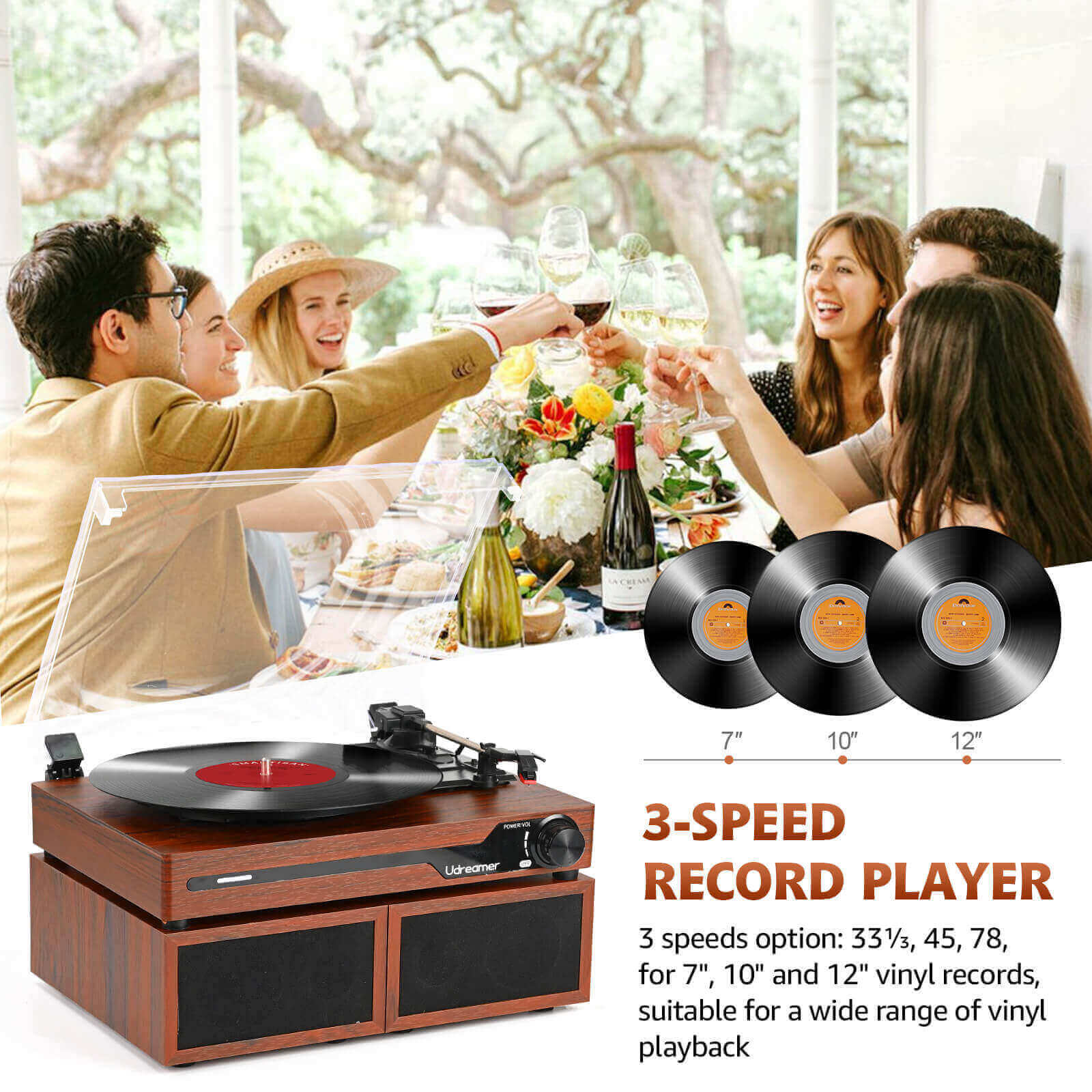 Vinyl Turntable with Dual External Speakers, UD012