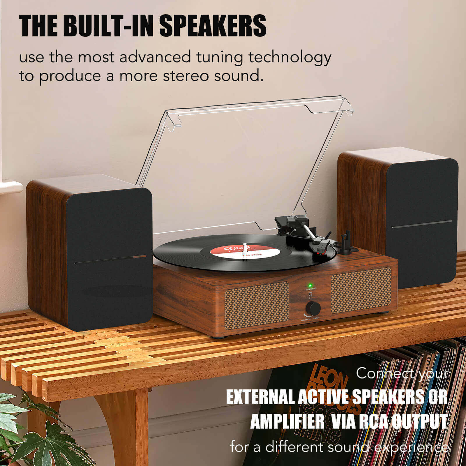 High-Quality Vinyl Record Player - Light Brown with Built-in Speakers by UDREAMER