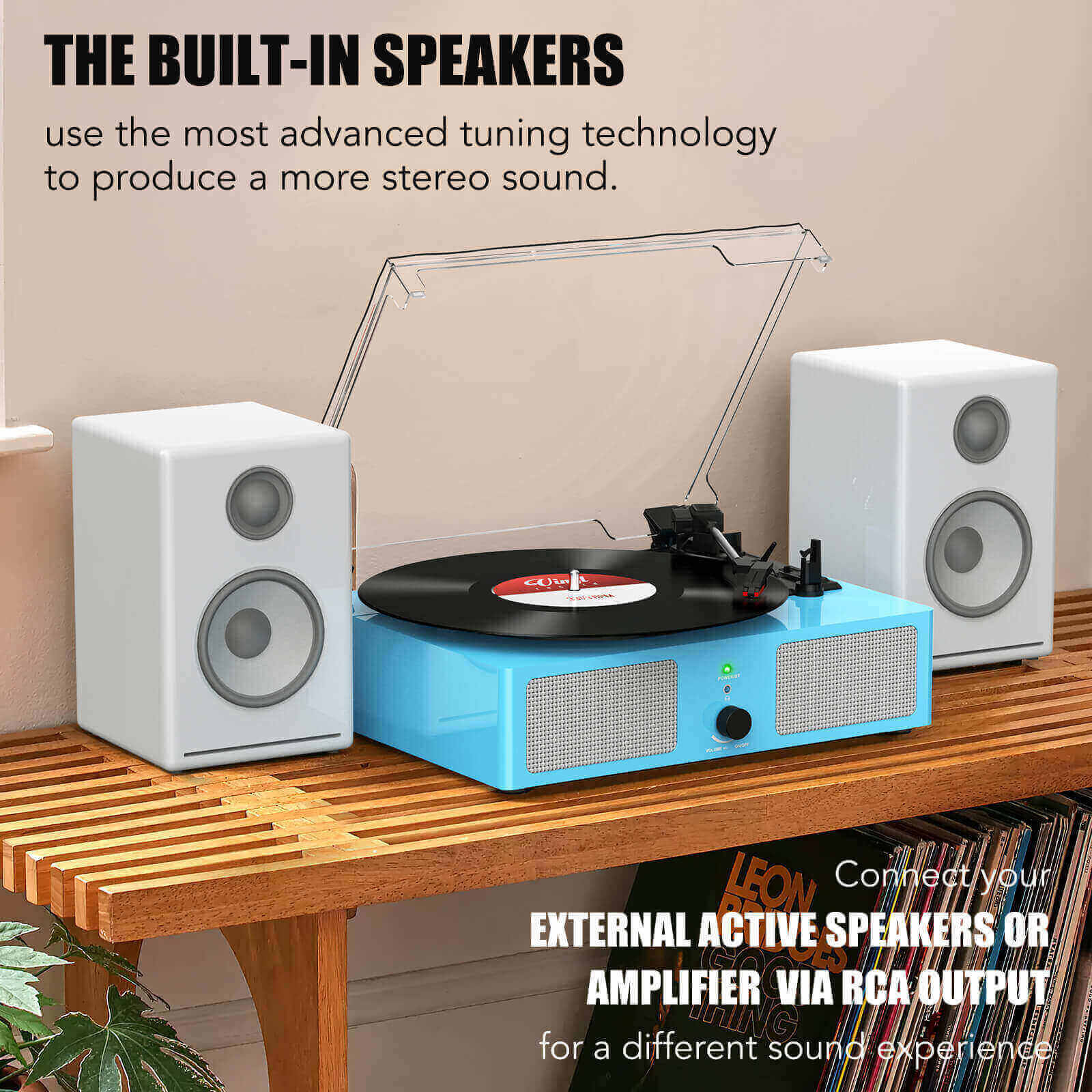 High-Quality Vinyl Record Player - Blue with Built-in Speakers by UDREAMER